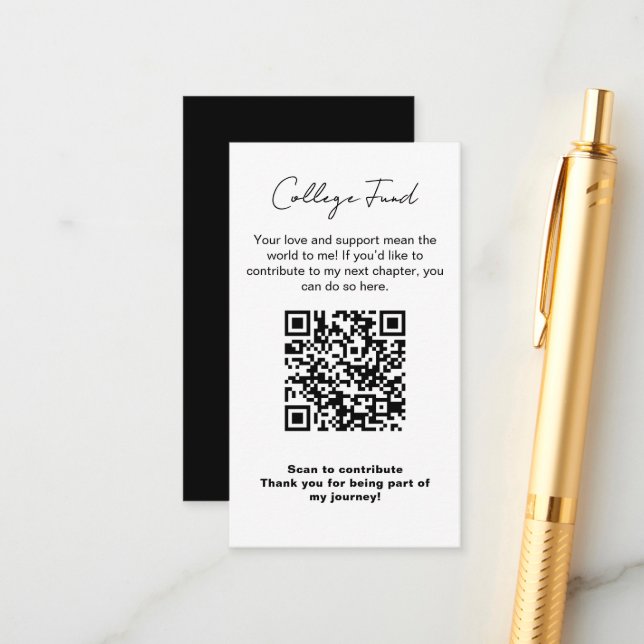Carte D'accompagnement Fonds universitaire de fin d'études Code QR Minima (Devant/Arrière en situation)