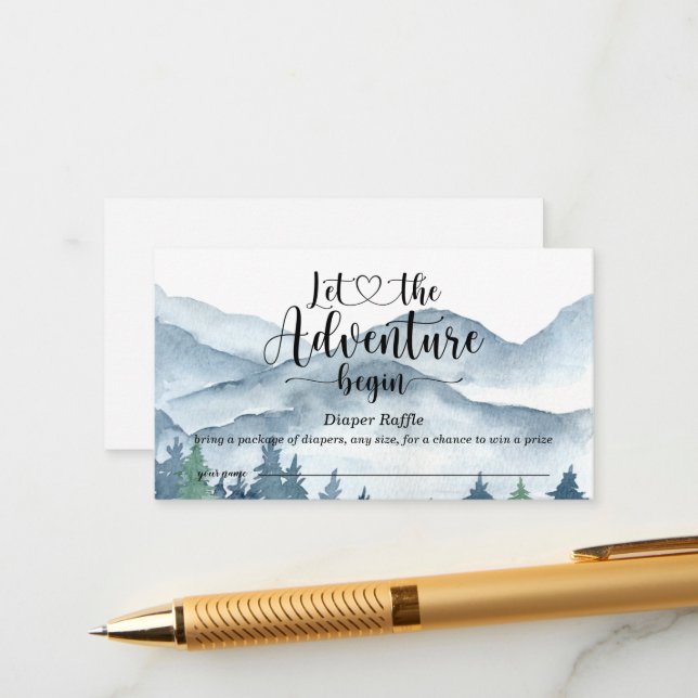 Carte D'accompagnement Forêt Aventure Watercolor Baby Diaper Raffle (Devant/Arrière en situation)