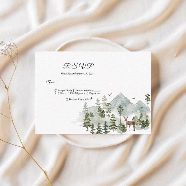 Carte D'accompagnement Forêt d'aquarelle | Arbres Et Cerfs (Créateur téléchargé)