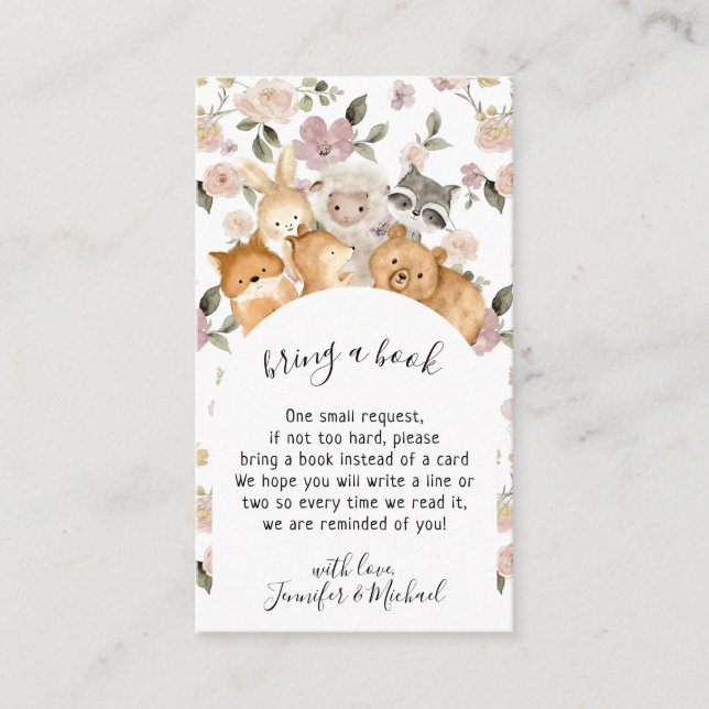 Carte D'accompagnement Forêt de fleurs botaniques Bébé animal Apportez un (Devant)