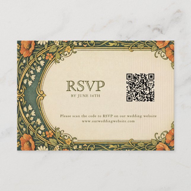 Carte D'accompagnement Forêt Enchantée Art Nouveau RSVP avec QR Code (Devant)
