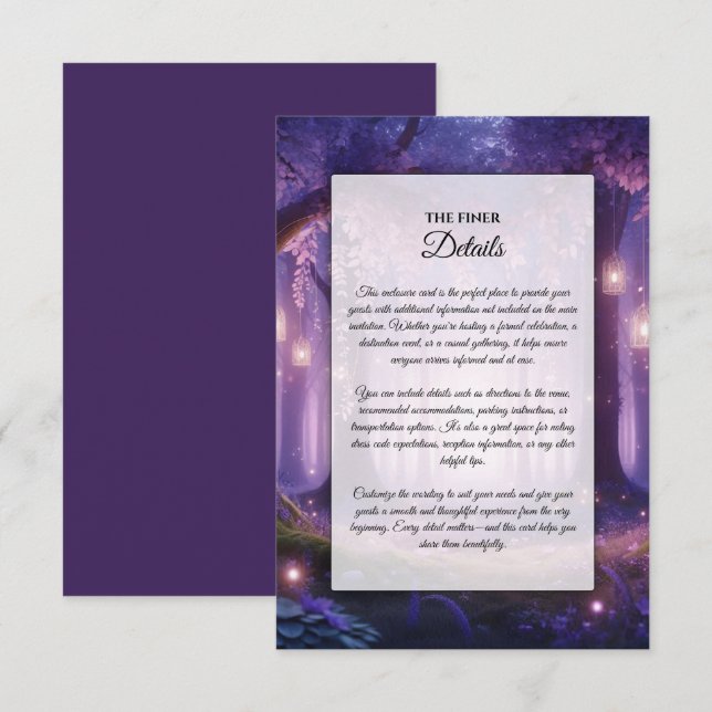 Carte D'accompagnement Forêt Enchantée de Violet à Minuit (Devant / Derrière)