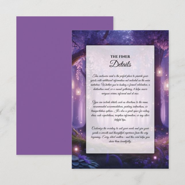 Carte D'accompagnement Forêt Enchantée de Violet à Minuit (Devant / Derrière)