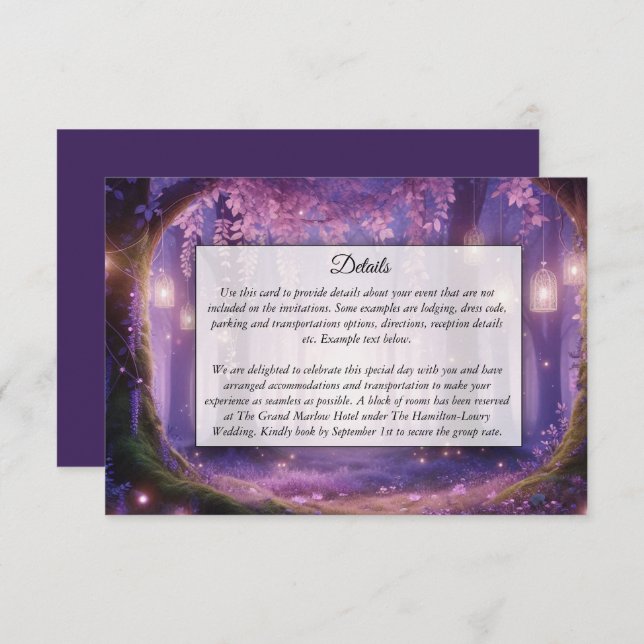 Carte D'accompagnement Forêt Enchantée de Violet à Minuit (Devant / Derrière)