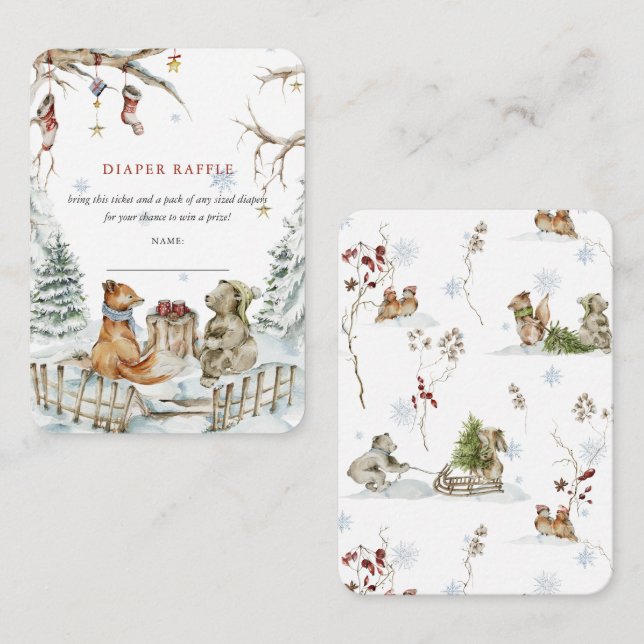 Carte D'accompagnement Forêt forestière d'hiver | Baby shower Déchets (Devant / Derrière)