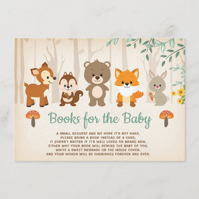 Carte D'accompagnement Forêt rustique Bébé Animaux Apportez un livre (Devant)