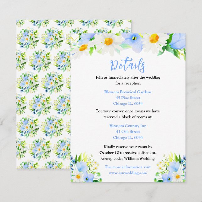 Carte D'accompagnement Forget-Me-Nots and Daisies Floral Wedding Details (Devant / Derrière)
