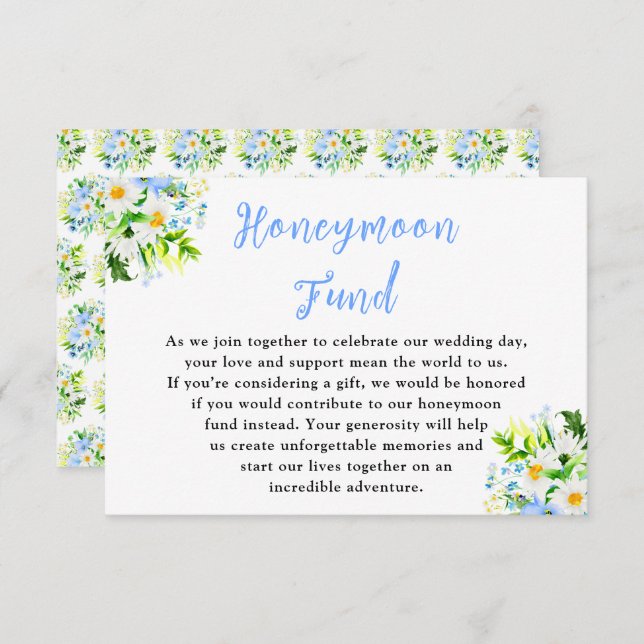 Carte D'accompagnement Forget-Me-Nots and Daisies Wedding Honeymoon Fund (Devant / Derrière)