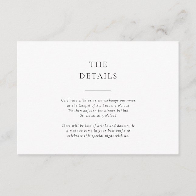 Carte D'accompagnement Formal Black and White Wedding Details (Devant)