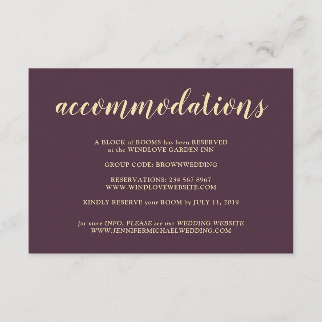 Carte D'accompagnement Formal Midnight Fig & Champagne Accommodations (Devant)