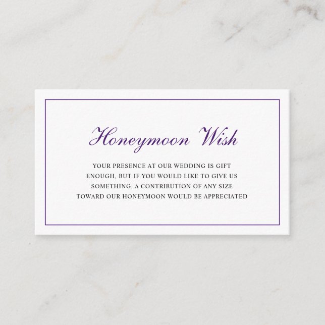 Carte D'accompagnement Formel Royal violet Mariage désir lune de miel (Devant)