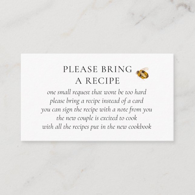Carte D'accompagnement Found Her Honey Bee Bridal Shower Recipe Request (Devant)