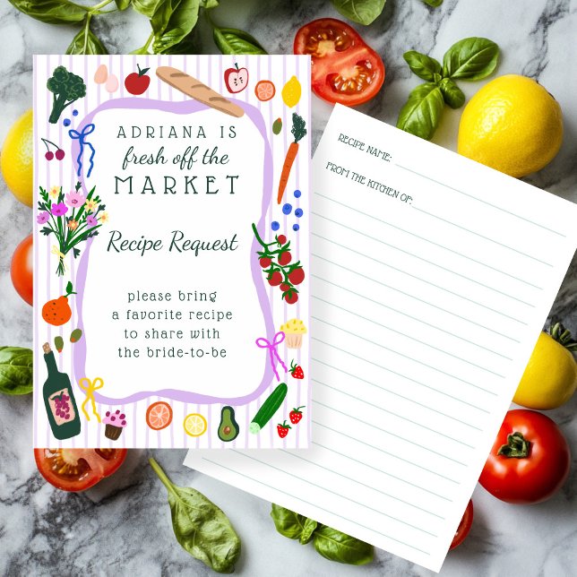 Carte D'accompagnement FRAÎCHEMENT SORTI DU MARCHÉ Demande de recette pou (FRESH OFF THE MARKET Bridal Shower Recipe Request Enclosure Card
)