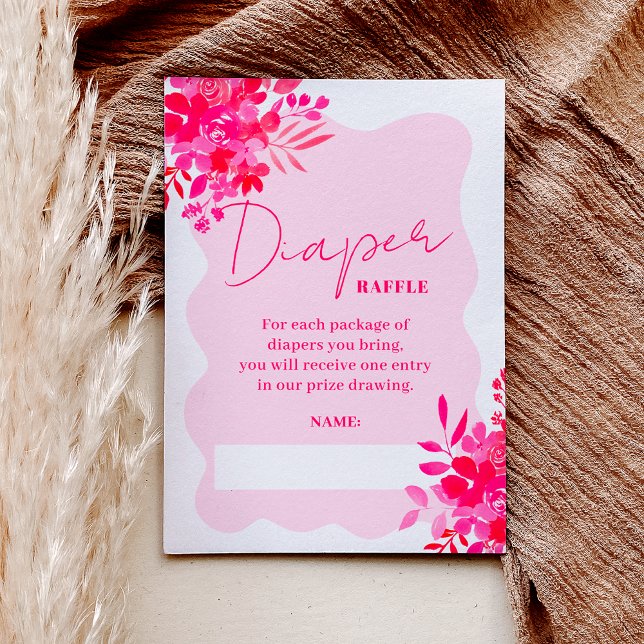 Carte D'accompagnement Frame rouge rose baby shower floral tombole de cou (Frame red pink floral baby shower diaper raffle enclosure card)