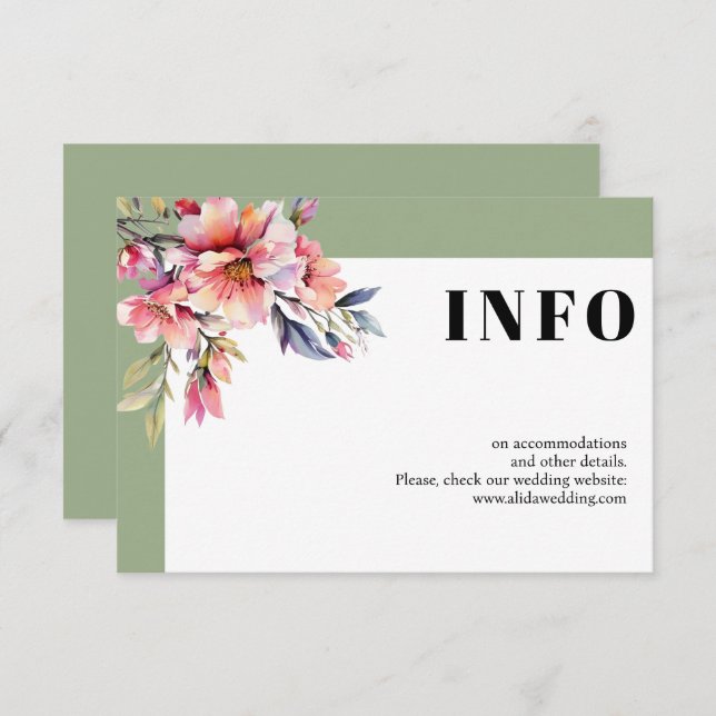 Carte D'accompagnement Frame with rhododendron branch and flowers wedding (Devant / Derrière)