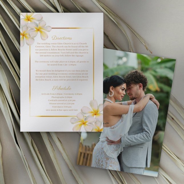 Carte D'accompagnement Frangipani jaune blanc détails du mariage (Créateur téléchargé)
