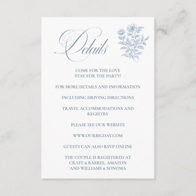 Carte D'accompagnement French Blue Enclosure Card Details (Devant)