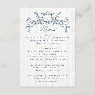Carte D'accompagnement French Blue Ornat Baroque Détails du Mariage