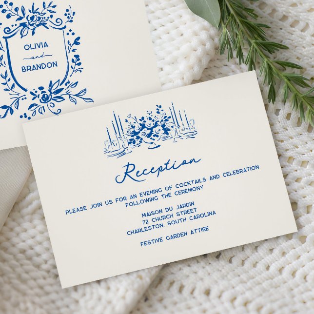 Carte D'accompagnement French Blue Whimsical Wedding Reception  (Créateur téléchargé)