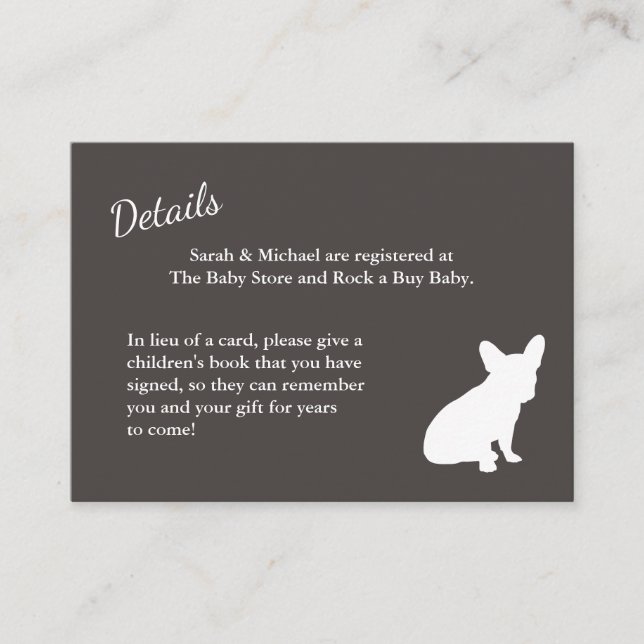 Carte D'accompagnement French Bulldog Theme Party - Baby shower neutre (Devant)