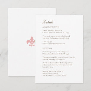 Carte D'accompagnement French Regency Pink Fleur de Lis Détails du Mariag