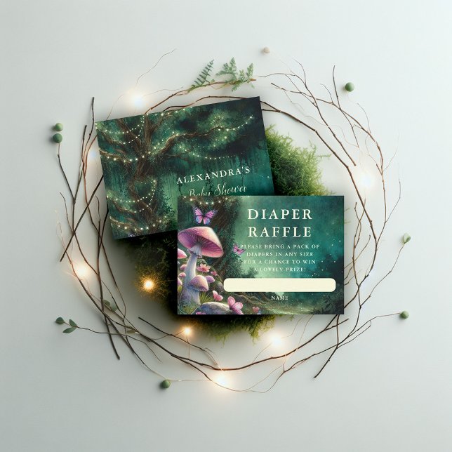Carte D'accompagnement Fromage de couches Refus de forêt enchâssée Champi (enchanted forest garden mushroom baby shower diaper raffle insert enclosure woodland butterflies)