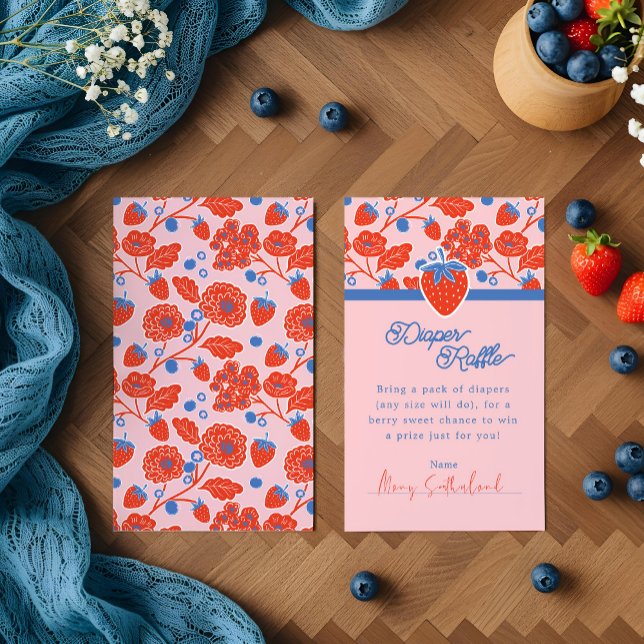 Carte D'accompagnement Fromage de la couche de Berry rose Fleurs et baies (Pink Berry Sweet Blooms & Berries Diaper Raffle Enclosure Card)