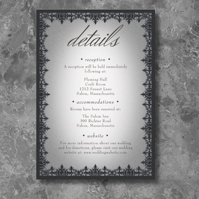 Carte D'accompagnement Frontière victorienne gothique Mariage blanc (Victorian Gothic Iron Border White Wedding Enclosure Card)