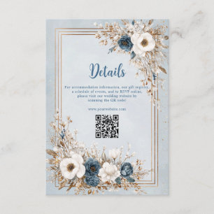 Carte D'accompagnement Frosted Bloom Bleu Poussiéreux et Or Mariage