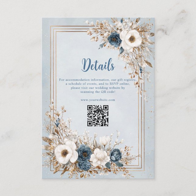 Carte D'accompagnement Frosted Bloom Dusty Blue and Gold Wedding (Devant)