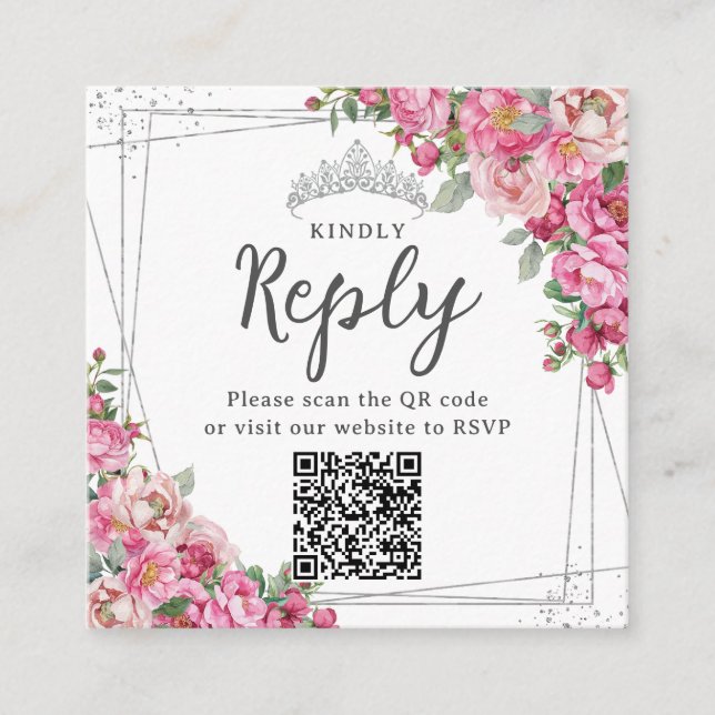 Carte D'accompagnement Fuchsia rose Quinceanera Sweet 16 RSVP QR (Devant)