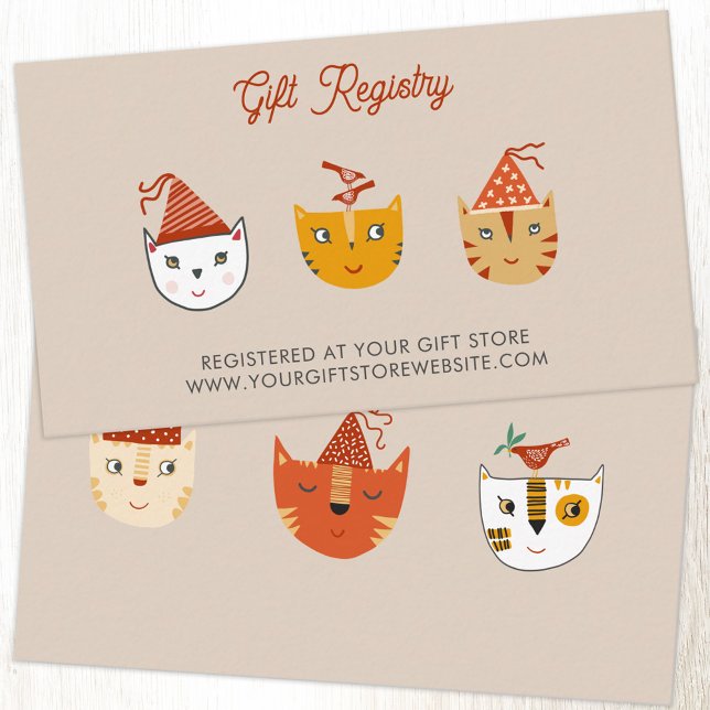 Carte D'accompagnement Fun Kitty Cat Baby shower Cadeau Registre (Fun party cat baby shower gift registry website details enclosure card)