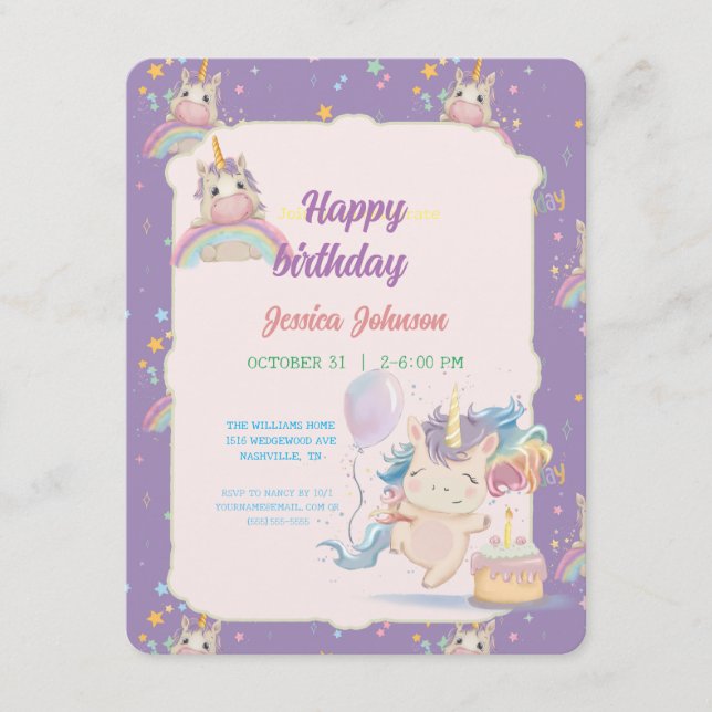 Carte D'accompagnement Funny Birthday Unicorn (Devant)