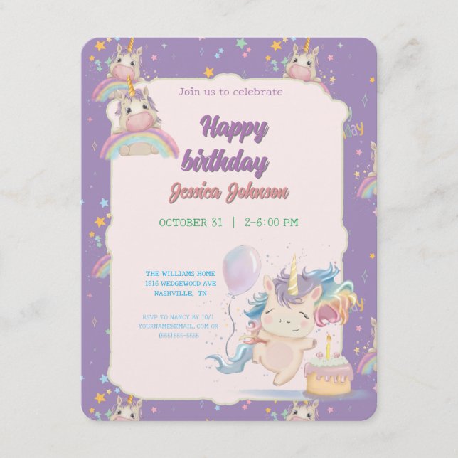 Carte D'accompagnement Funny Birthday Unicorn (Devant)