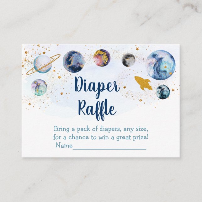 Carte D'accompagnement Galaxy Blue Gold Space Baby shower Diaper Raffle (Devant)