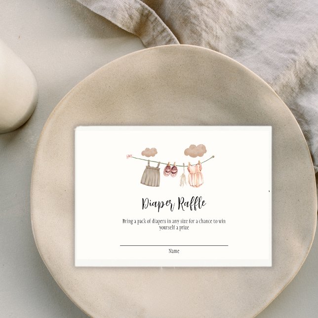 Carte D'accompagnement Gamme de linges de Baby shower Filles Raffle (Sweet Clothesline Girls Baby Shower Diaper Raffle Enclosure Card)