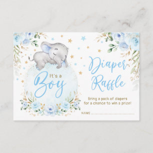 Carte D'accompagnement Garçon Elephant Bleu Lune Or Étoiles Diaper Raffle