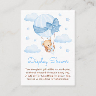 Carte D'accompagnement Garçon Ours Bleu Ballon Bébé Présentoir Shower