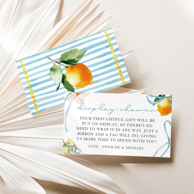 Carte D'accompagnement Garçons Citron & Rubans Présentation de douche san (Boys Lemon Ciao Baby Display Shower No Wrap Enclosure Card)