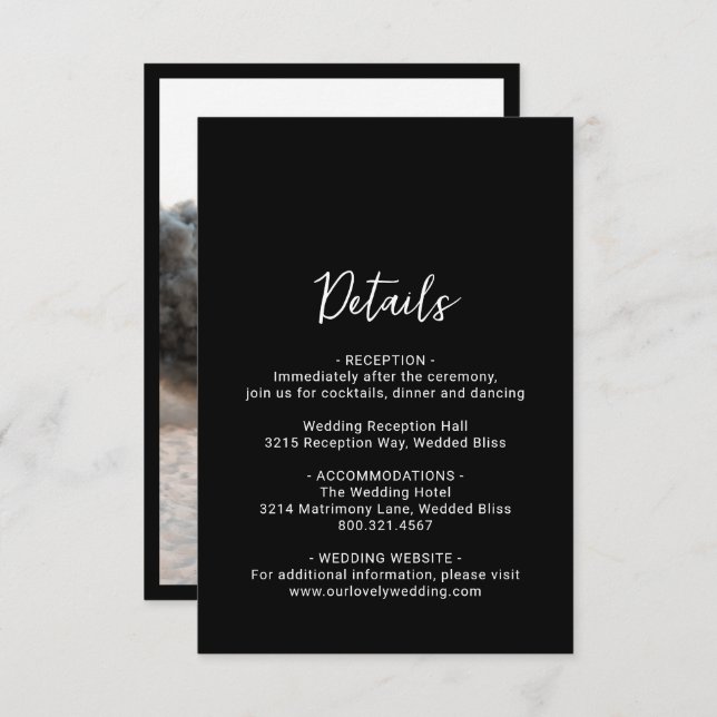 Carte D'accompagnement Genevieve Black Photo Mariage moderne (Devant / Derrière)