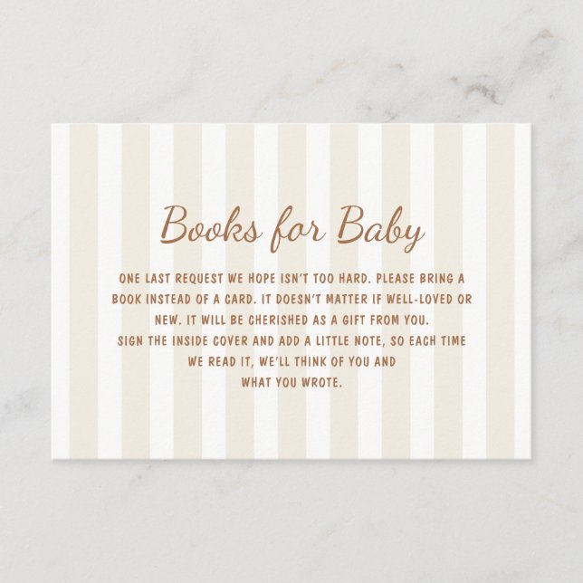Carte D'accompagnement Genre Neutre Ecru Stripes Livres pour bébé (Devant)