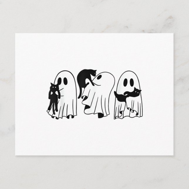 Carte D'accompagnement Ghost Holding Chat noir Funny Halloween Amoureux d (Devant)