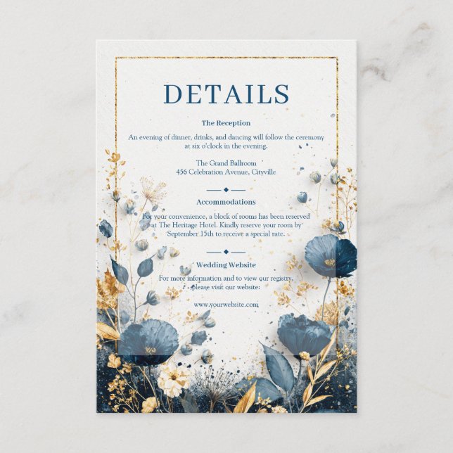 Carte D'accompagnement Gilded Wildflower Navy and Gold Wedding (Devant)