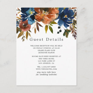 Carte D'accompagnement Ginger and Navy Floral Mariage Détails de l'invité