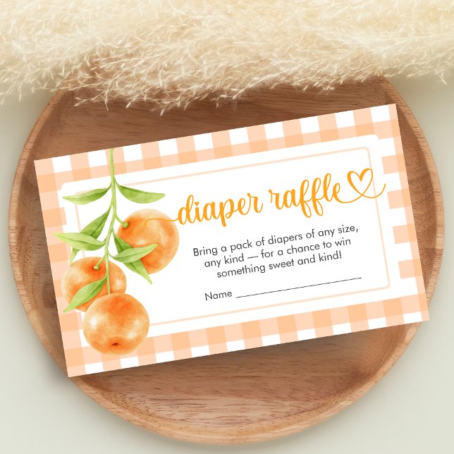Carte D'accompagnement Gingham Orange Baby Shower Diaper Raffle (Little Cutie Orange Baby Shower Diaper Raffle)