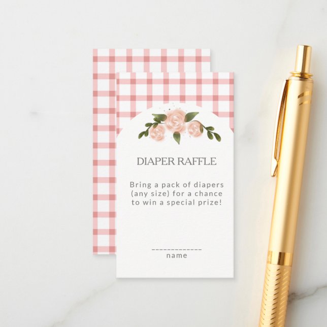 Carte D'accompagnement Gingham Rose Classique Faffle de Lange Bébé Shower (Devant/Arrière en situation)