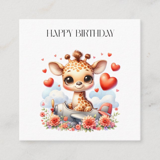 Carte D'accompagnement Girafe Avion Anniversaire (Devant)