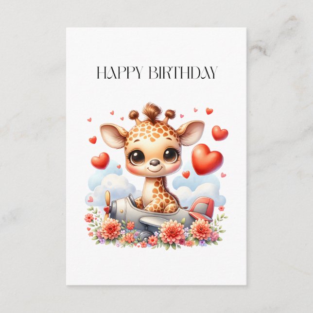 Carte D'accompagnement Girafe Avion Anniversaire (Devant)