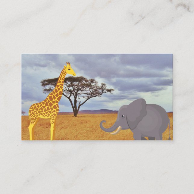 Carte D'accompagnement girafe et éléphant dans le safari (Devant)