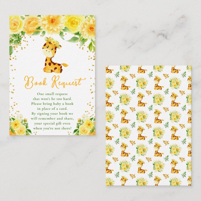 Carte D'accompagnement Giraffe Jaune Baby shower Floral Demande de réserv (Devant / Derrière)